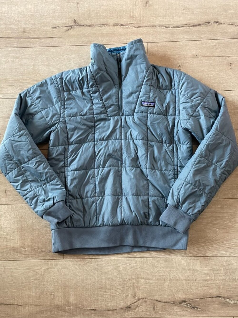 Patagonia Puffer Jacket Mens Small Blue Box Quilted 1/4 Zip Insulated Hiking